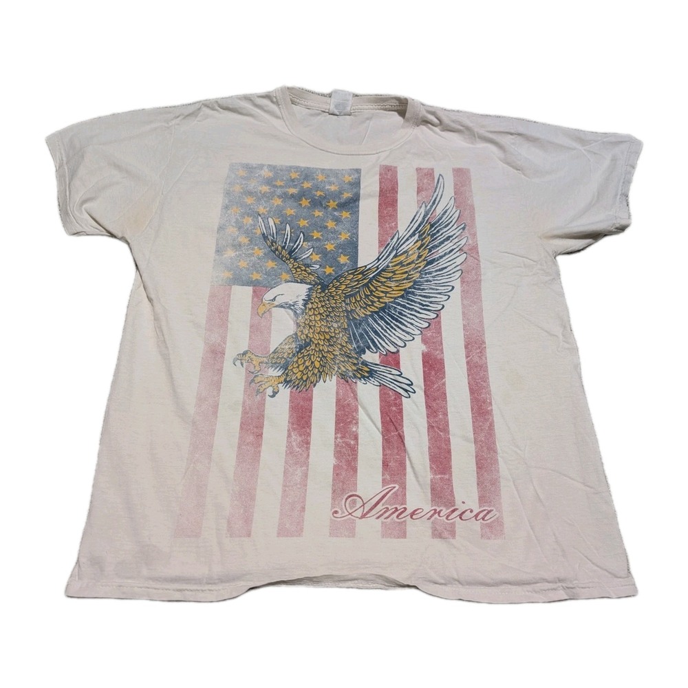 VINTAGE T SHIRT GRUNGE PATRIOTIC American EAGLE & Flag FRUIT OF THE LOOM HD